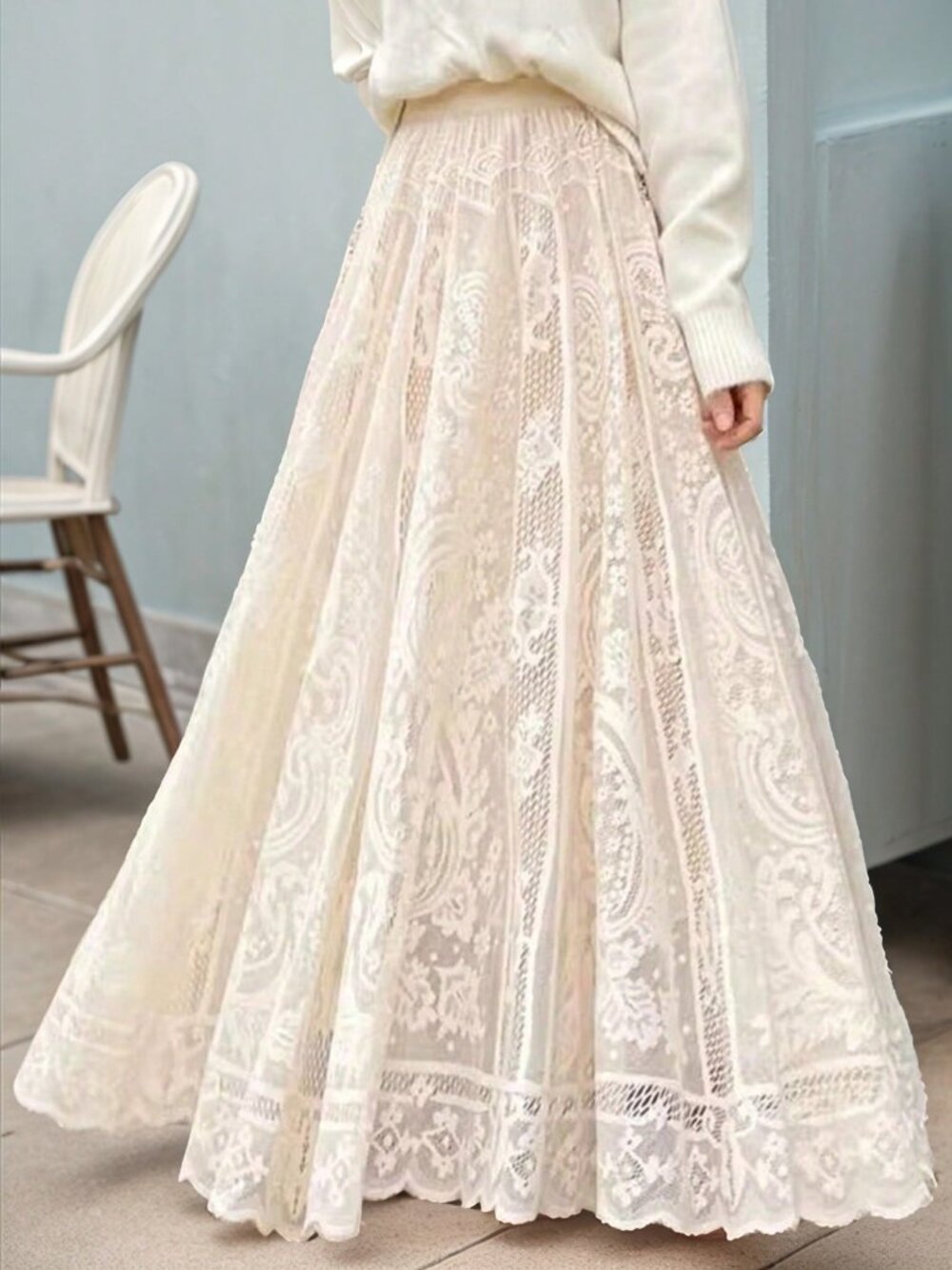 Apricot Elegant Women's Bohemian Wedding Dress with Lace Embroidery - Picture 2 of 8